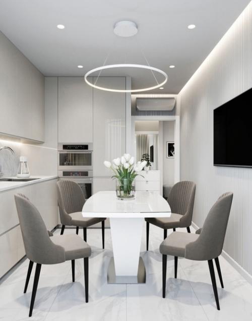 Классический пример современного интерьера в нейтральных светло-серых оттенках. 02