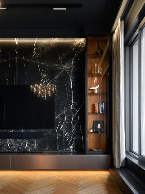 Реализованный интерьер черной квартиры, площадью 77 кв. 04