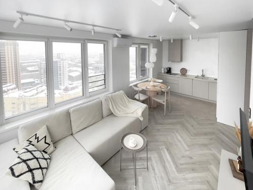 Скандинавский интерьер кухни - гостиной в Новосибирске. 08