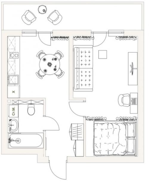 Интерьер однокомнатной квартиры 35 кв. 09