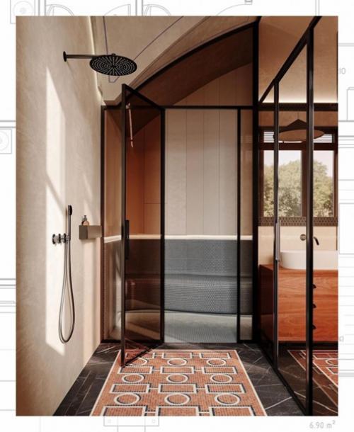 Интерьер ванной комнаты в стиле марокканский лофт. 01