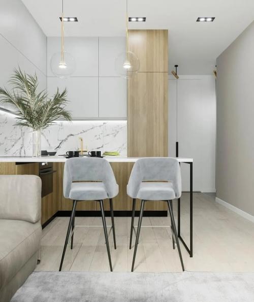 Нежный, воздушный интерьер кухни - гостиной. 09