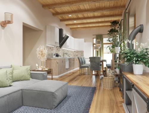 Кухня - гостиная из проекта загородного дома для молодой семейной пары! 02