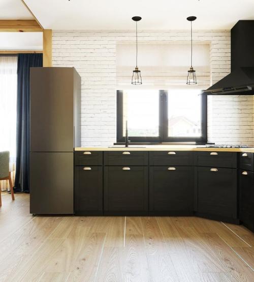 Зоны кухни, гостиной, столовой в загородном доме. 03