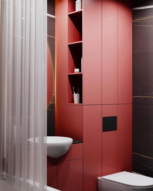 Нетипично для моих интерьеров - яркая ванная комната или бордовая? 02