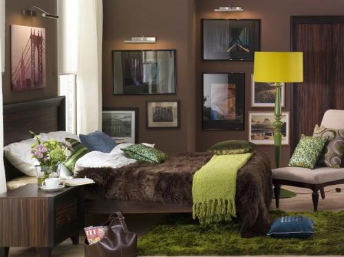 Стильная коричневая спальня или модная спальня в коричневых тонах. 01