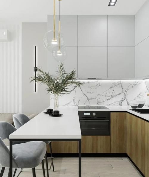 Нежный, воздушный интерьер кухни - гостиной. 06