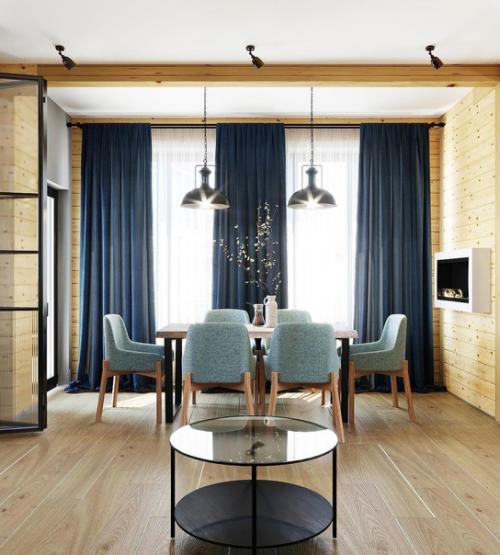 Зоны кухни, гостиной, столовой в загородном доме. 06