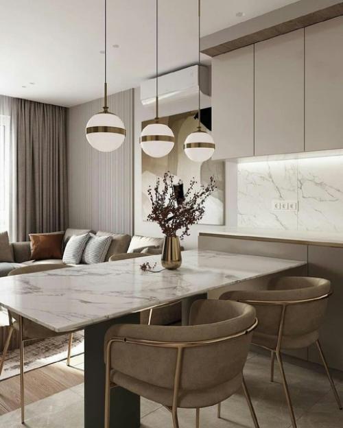 Теплый интерьер с отделкой из белого мрамора. 03