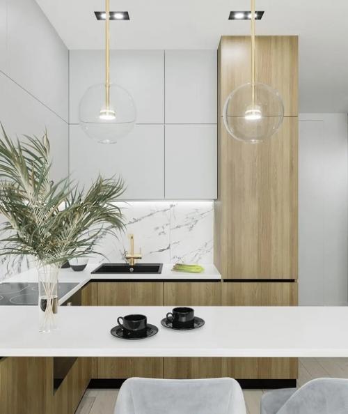 Нежный, воздушный интерьер кухни - гостиной. 07