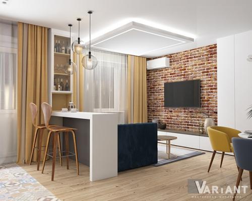 Яркая кухня - гостиная для молодой девушки. 01