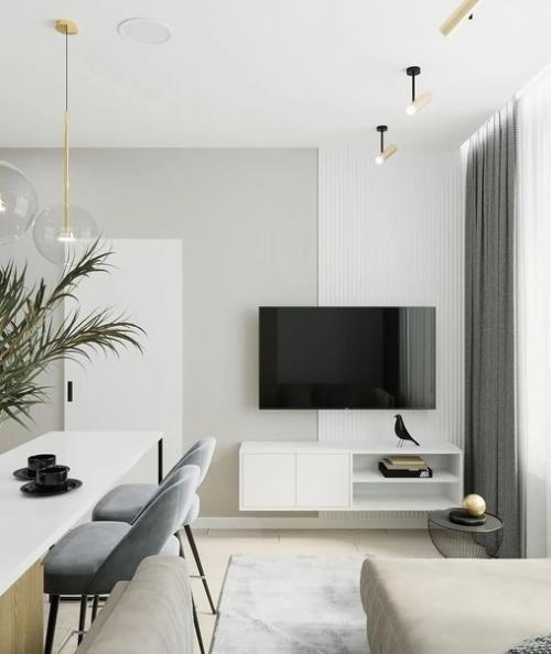 Нежный, воздушный интерьер кухни - гостиной. 05