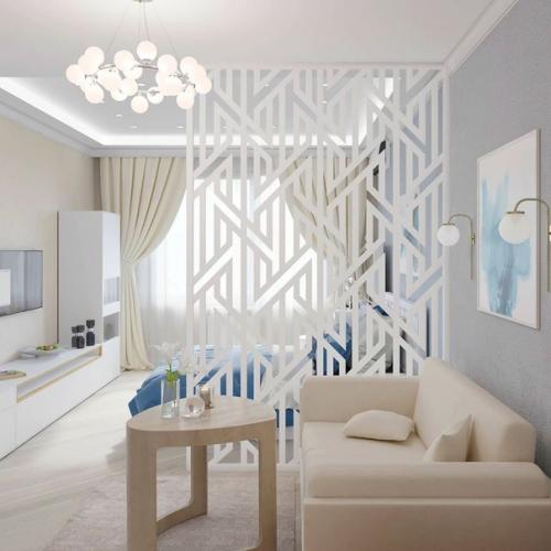 Вот такая чудесная и воздушная перегородка, которая разделяет зону спальни и зону гостиной теперь у нас есть! 01