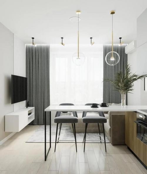 Нежный, воздушный интерьер кухни - гостиной. 04