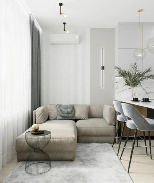 Нежный, воздушный интерьер кухни - гостиной. 02