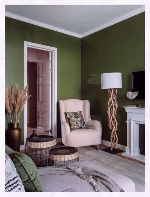 Невероятный, насыщенный зеленый цвет в интерьере квартиры. 01