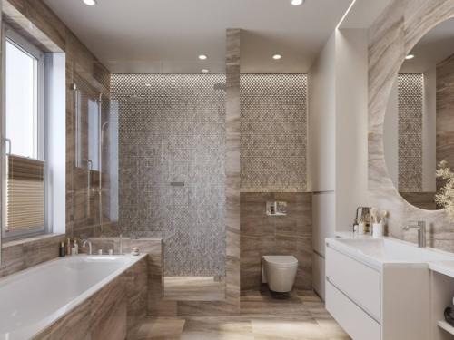 Две разные визуализации и одна реализация одной и той же ванной комнаты. 01