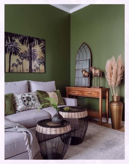 Невероятный, насыщенный зеленый цвет в интерьере квартиры. 02