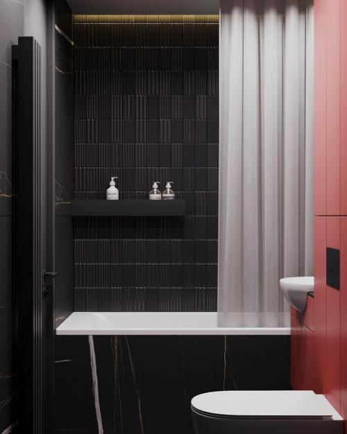 Нетипично для моих интерьеров - яркая ванная комната или бордовая? 01