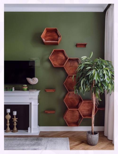 Невероятный, насыщенный зеленый цвет в интерьере квартиры. 03