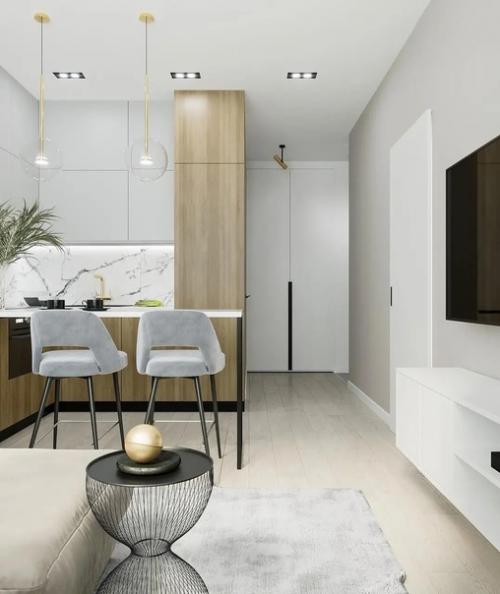 Нежный, воздушный интерьер кухни - гостиной. 08