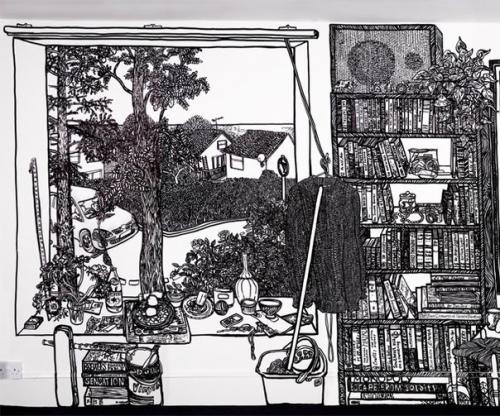 Charlotte Mann разрисовывает интерьеры и экстерьеры домов и квартирчерным маркером. 03