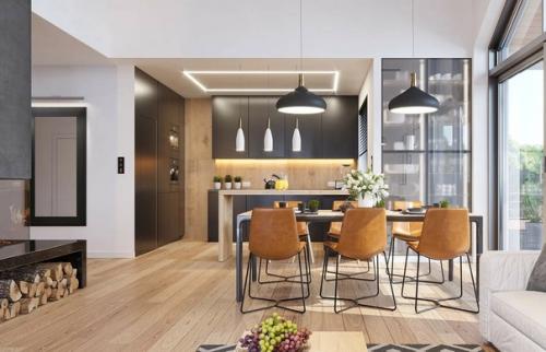 Эскизный проект современного дома с камином и просторной гостиной. 09 Эскизный проект современного дома с камином и просторной гостиной. 09