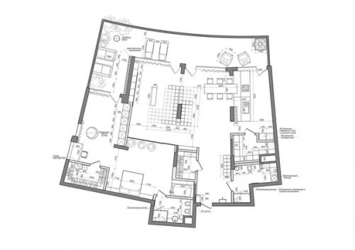 В интерьере квартиры реализовано сочетание чёрного цвета и дерева. 08