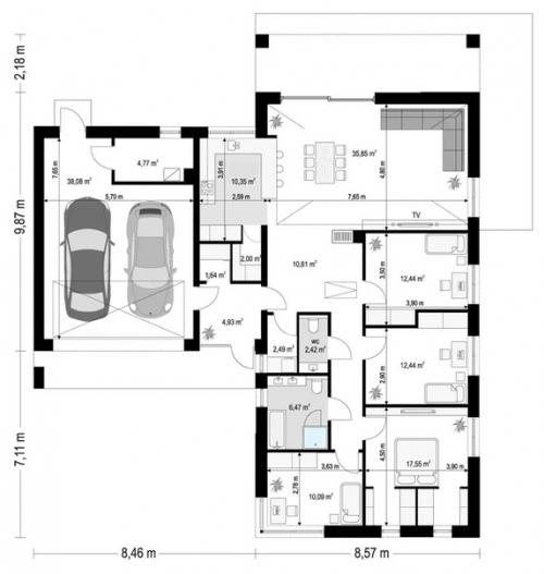 Эскизный проект современного дома с камином и просторной гостиной. 04 Эскизный проект современного дома с камином и просторной гостиной. 04