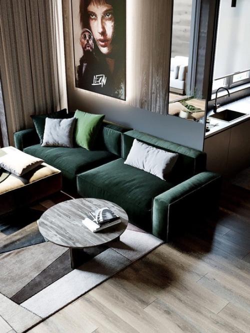 Интерьер кухни - гостиной в темной цвете. 05