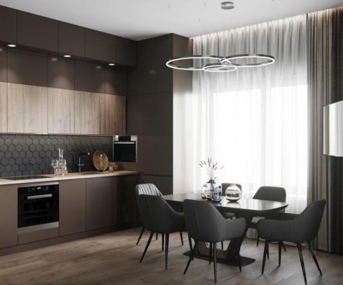 Лаконичный строгий интерьер в теплых природных тонах. 01