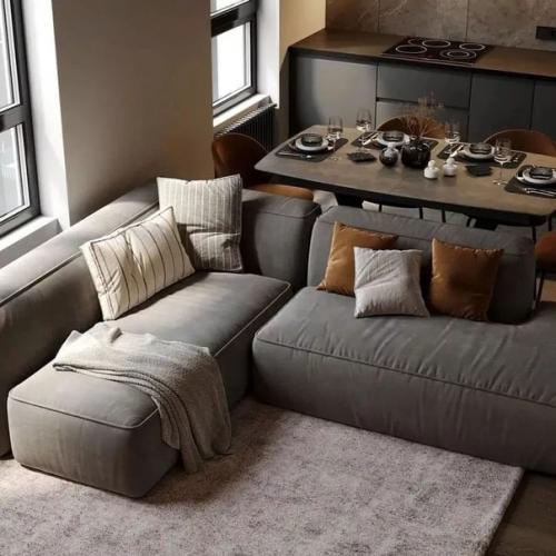 Благодаря насыщенности и глубине цвета этот интерьер кухни - гостиной площадью 25 кв. 01