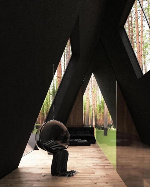 Стильный домик.  Даже ель умудрились вписать в крышу. 05