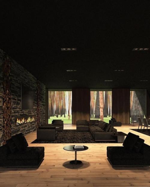 Стильный домик.  Даже ель умудрились вписать в крышу. 07