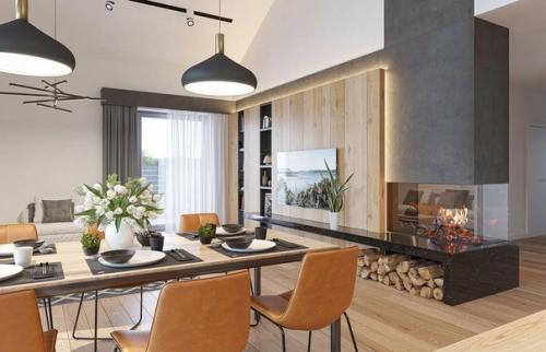 Эскизный проект современного дома с камином и просторной гостиной. 07 Эскизный проект современного дома с камином и просторной гостиной. 07