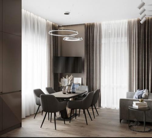 Лаконичный строгий интерьер в теплых природных тонах. 02