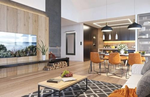 Эскизный проект современного дома с камином и просторной гостиной. 06 Эскизный проект современного дома с камином и просторной гостиной. 06