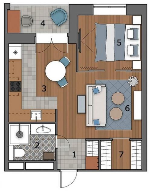 Интерьер квартиры для молодой пары (46 кв. 09