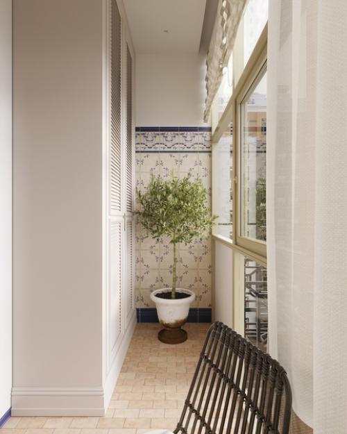 В своём проекте квартиры в ЖК Рассказово небольшой балкон я решила сделать как будто немножко про Италию заказчица много путешествует. 01