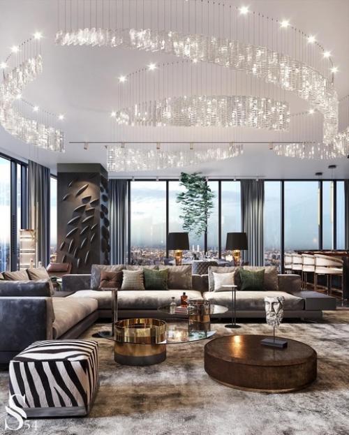 Гостиные с роскошными люстрами от Studia 54. 01