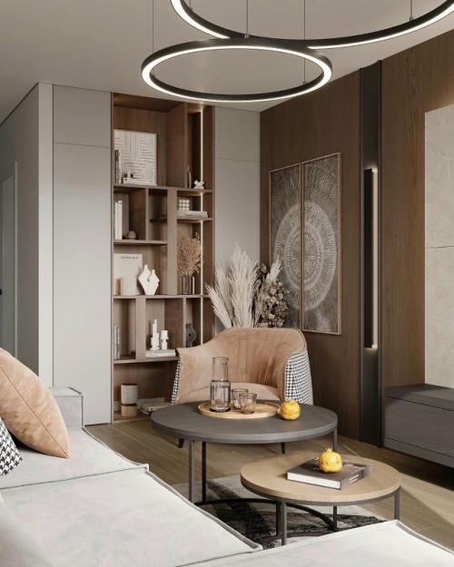 Дизайн кухни - гостиной в базовых серых оттенках. 02