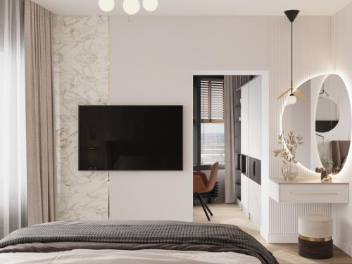 Спальная республика.  Самое подходящее название дизайн - проекта спальни, которая объединила в себе зону отдыха, зону хранения и рабочую зону. 05