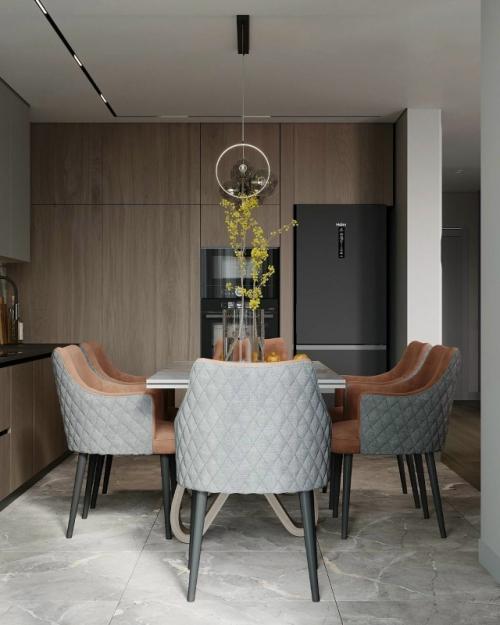 Дизайн кухни - гостиной в базовых серых оттенках. 07