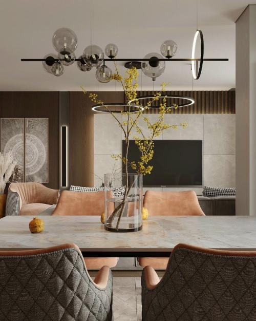 Дизайн кухни - гостиной в базовых серых оттенках. 09