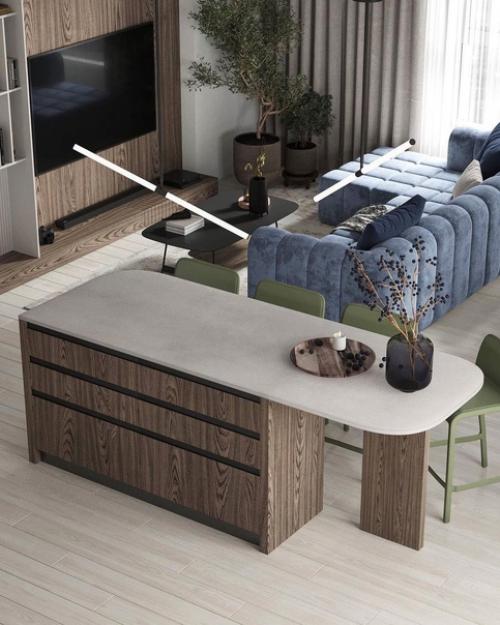 Интерьер гостиной с синим акцентом. 01