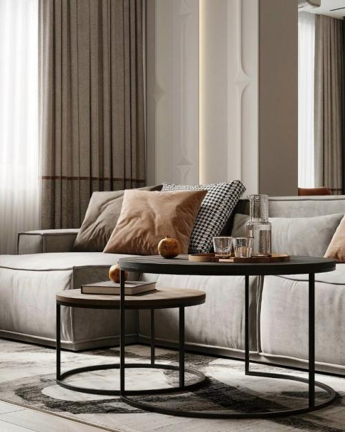 Дизайн кухни - гостиной в базовых серых оттенках. 05