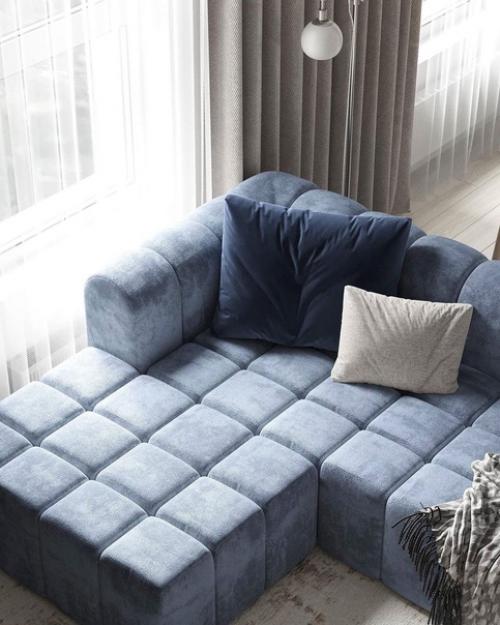 Интерьер гостиной с синим акцентом. 03