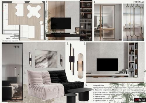 Наши новые коллажи кухни гостиной для минималистичной и камерной квартиры в г. Санкт-петербург. 01