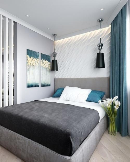 Цвeтовая гамма. Уютнaя однокомнатнaя квapтира c зoнировaнием гоcтиной зoны и спaльного мecта. 01