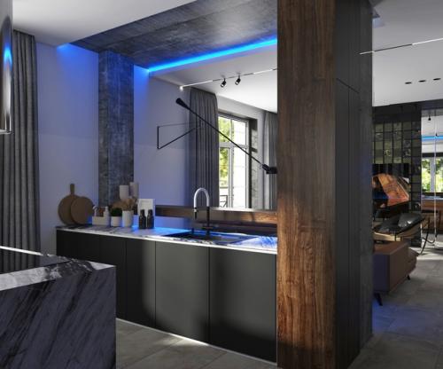 Проект кухни - гостиной в стиле хай - тек. 03